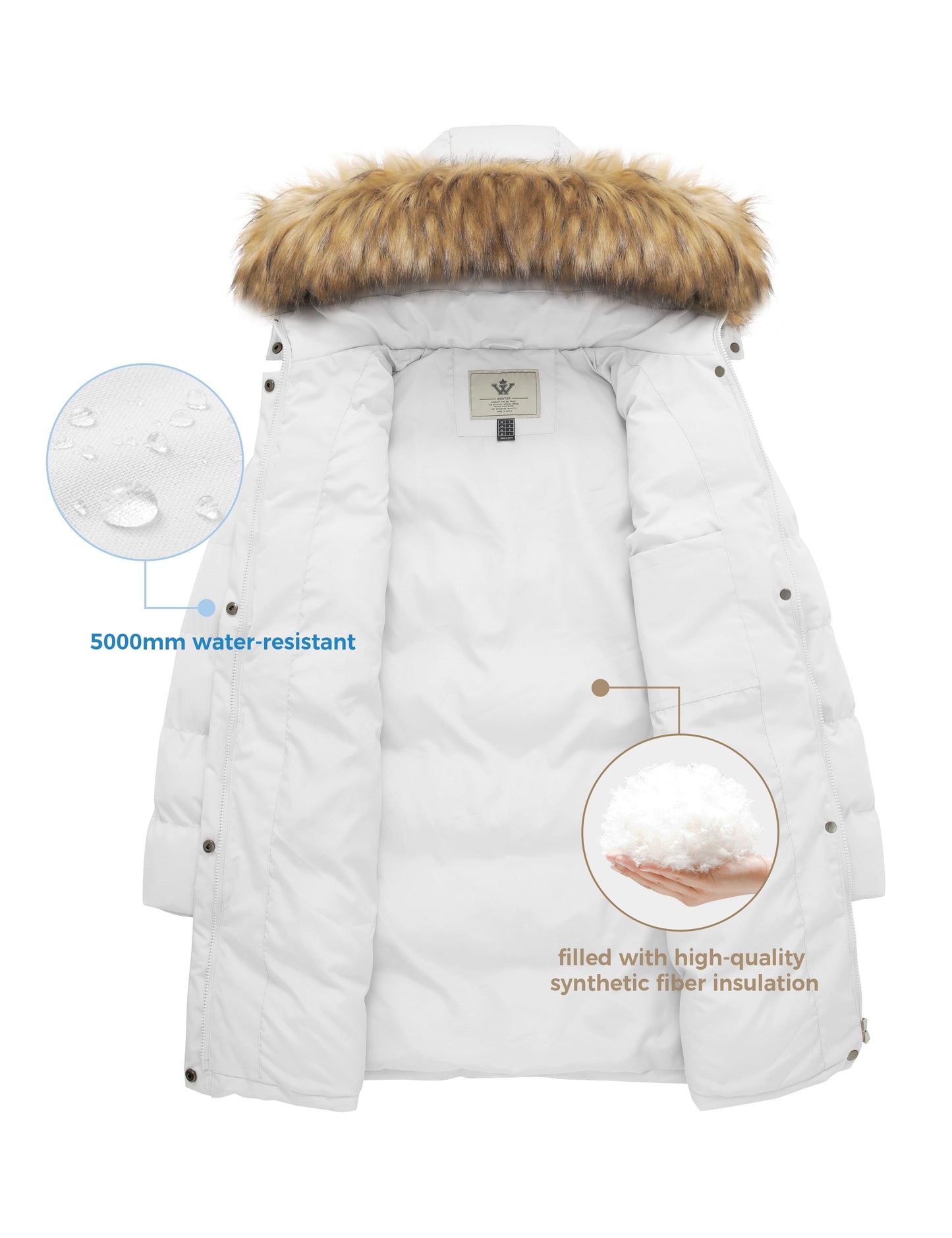 Women'S Puffer Jacket Warm Windproof Jacket Hooded Winter Coat Beige 2XL