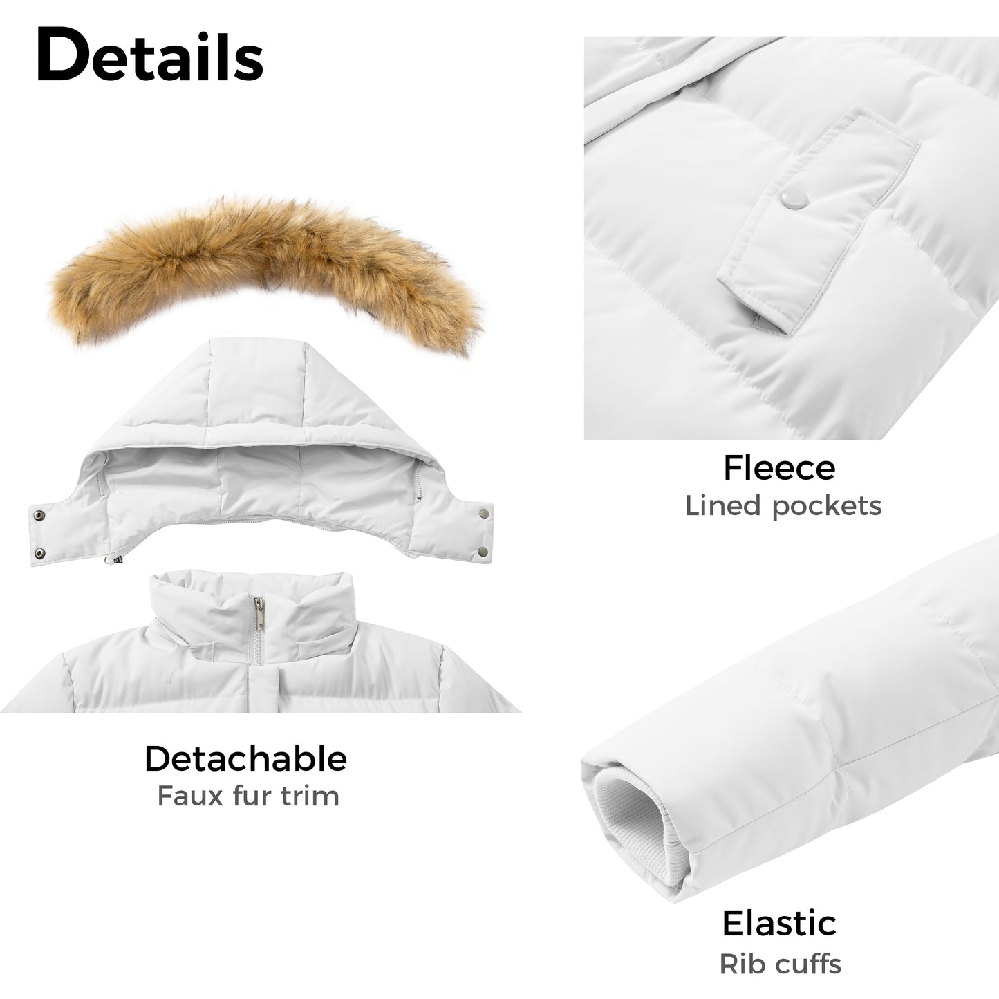 Women'S Puffer Jacket Warm Windproof Jacket Hooded Winter Coat Beige 2XL