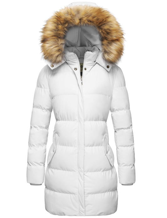 Women'S Puffer Jacket Warm Windproof Jacket Hooded Winter Coat Beige 2XL